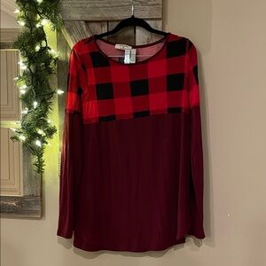 Zenana Outfitters Red and Black Plaid Long Sleeve Top
